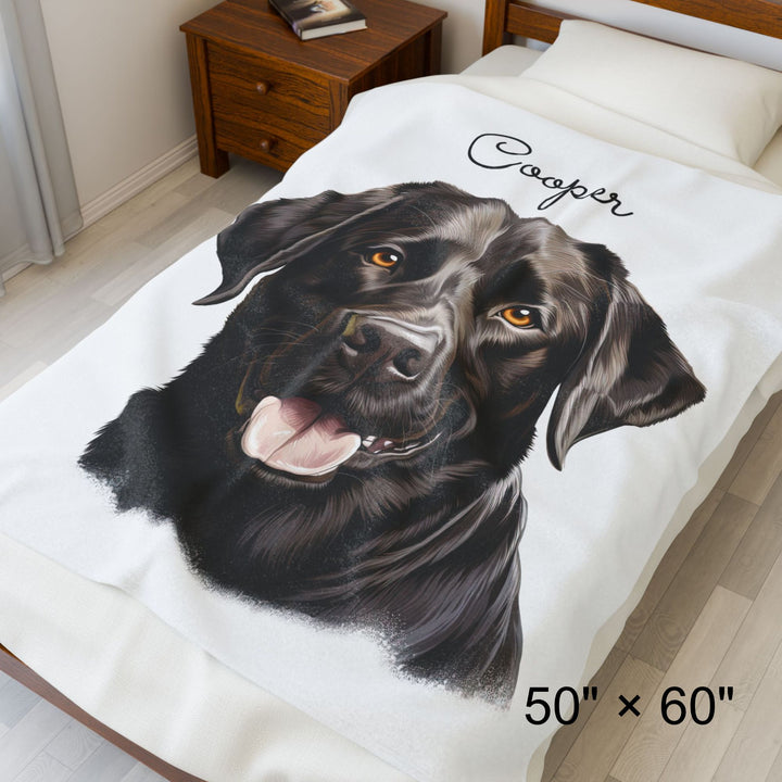 Black Labrador Retriever Velveteen Plush Blanket with Custom Dog Name - 3 Sizes available cozy throw dog lover