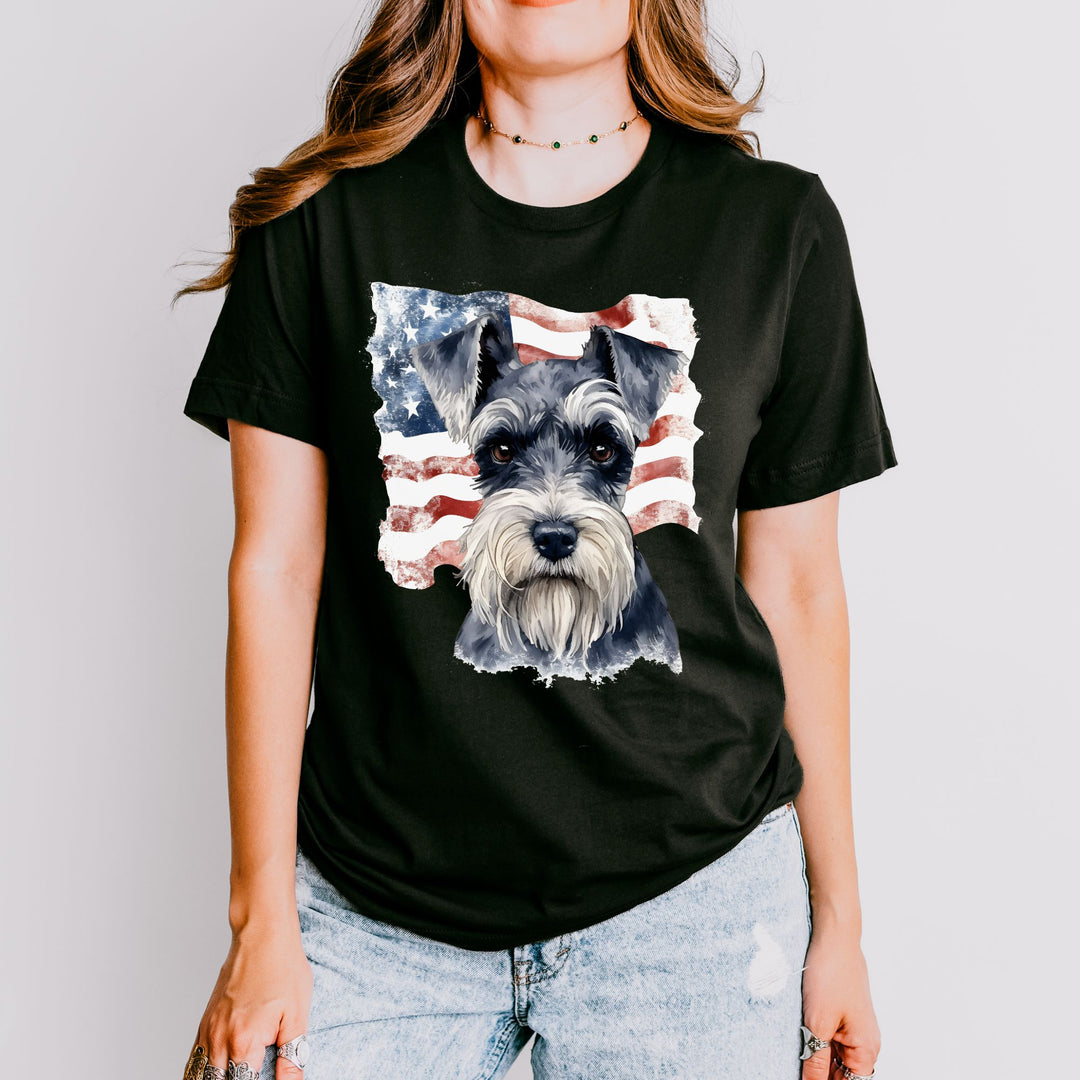Standard Schnauzer with American Flag T-Shirt | Patriotic Dog Tee - Embellish by Jackie - Handmade Greeting Cards