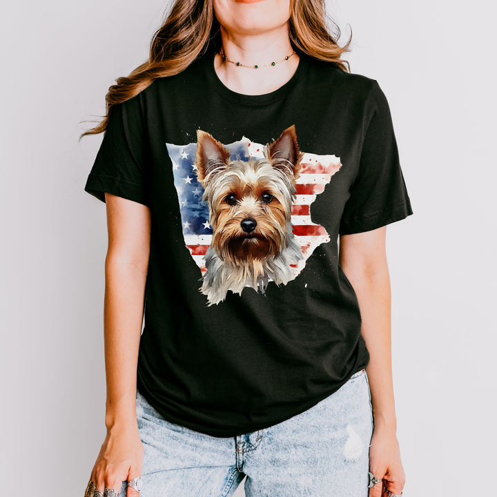 Yorkshire Terrier American Flag T-Shirt | Yorkie USA Patriotic Tee