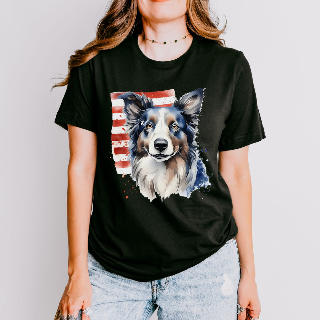 Border Collie with American Flag T-Shirt | Patriotic Dog Tee - Embellish by Jackie - Handmade Greeting Cards