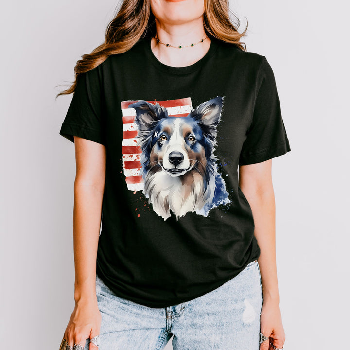 Border Collie with American Flag T-Shirt | Patriotic Dog Tee - Embellish by Jackie - Handmade Greeting Cards