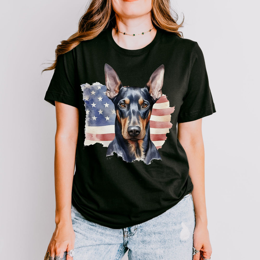 Doberman Pinscher American Flag Tee | Miniature Pinscher Patriotic Dog Shirt - Embellish by Jackie - Handmade Greeting Cards