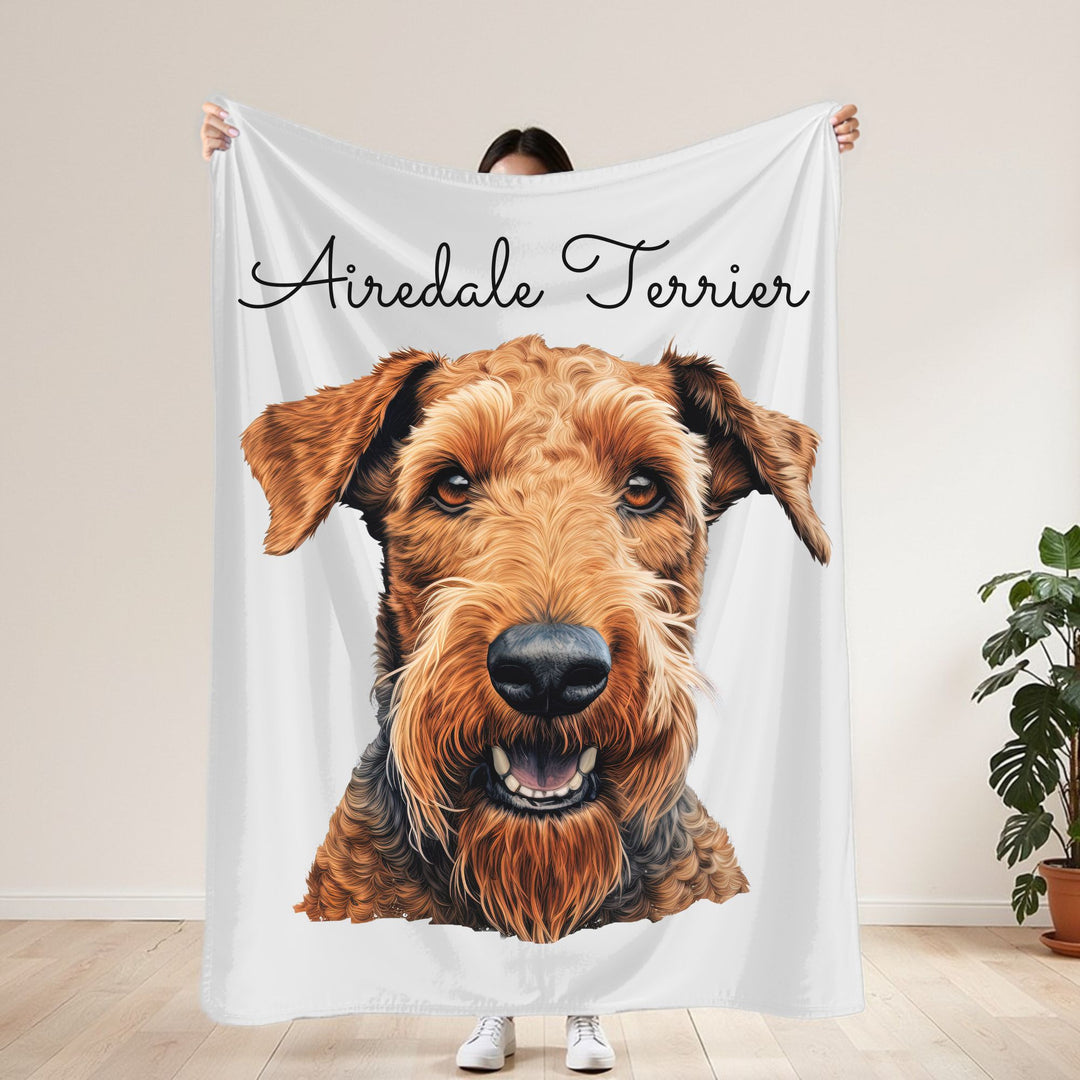 Airedale Terrier Velveteen Plush Blanket with White Background - 3 Sizes available cozy throw dog lover