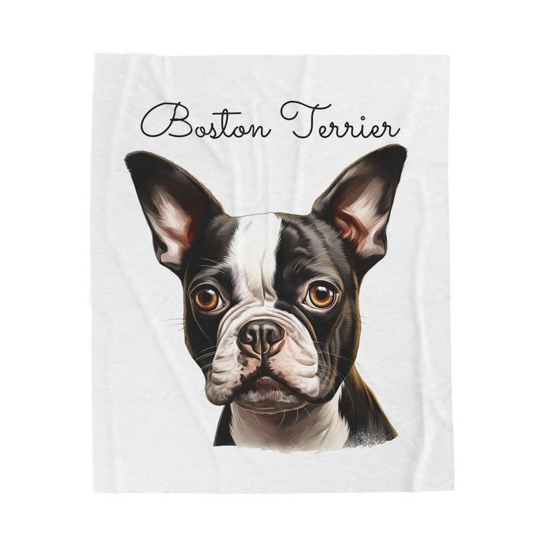 Boston Terrier Velveteen Plush Blanket with White Background - 3 Sizes available cozy throw dog lover - Pet mom gift