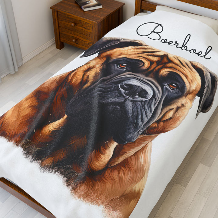 Boerboel Velveteen Plush Blanket with White Background - 3 Sizes available cozy throw dog lover - Pet mom gift