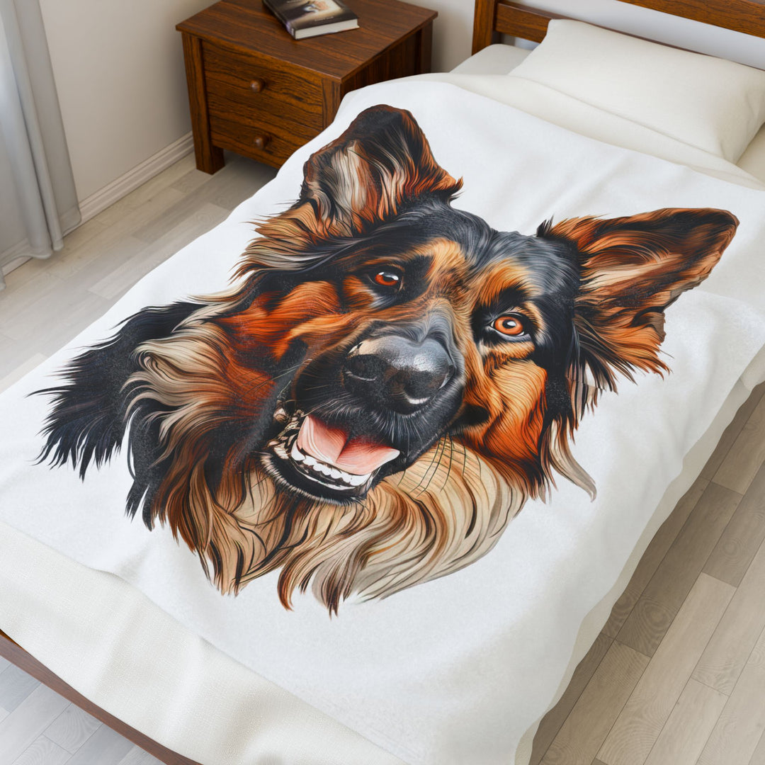 German Shepherd Dog Face Velveteen Plush Blanket - Embellish by Jackie - Handmade Greeting Cards