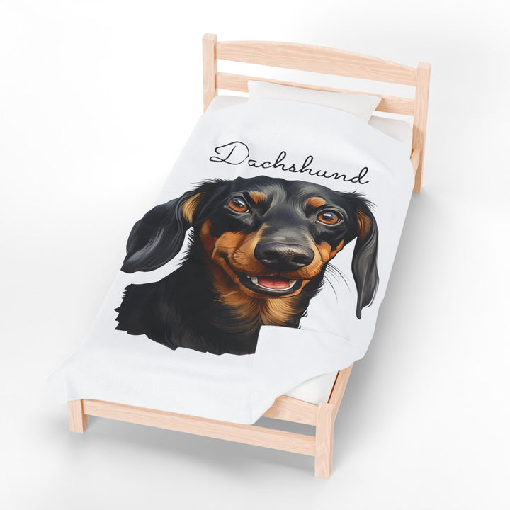 Dachshund Velveteen Plush Blanket with White Background - 3 Sizes available cozy throw dog lover - Smooth Dachshund