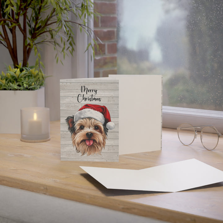 Yorkshire Terrier (short haired) Christmas Greeting Cards | Cute Yorkie Dog with Santa Hat | Multiple Sizes and Quantities | Merry Christmas Blank Inside