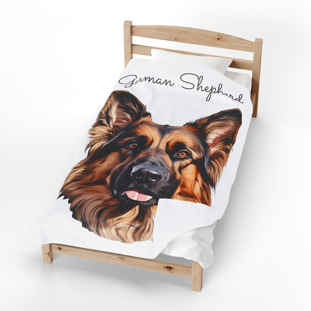 German Shepherd Dog Face Velveteen Plush Blanket | Cozy Pet Portrait Throw - Embellish by Jackie - Handmade Greeting Cards