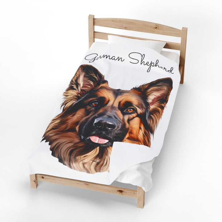 German Shepherd Dog Face Velveteen Plush Blanket | Cozy Pet Portrait Throw - Embellish by Jackie - Handmade Greeting Cards