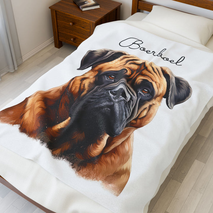 Boerboel Velveteen Plush Blanket with White Background - 3 Sizes available cozy throw dog lover - Pet mom gift