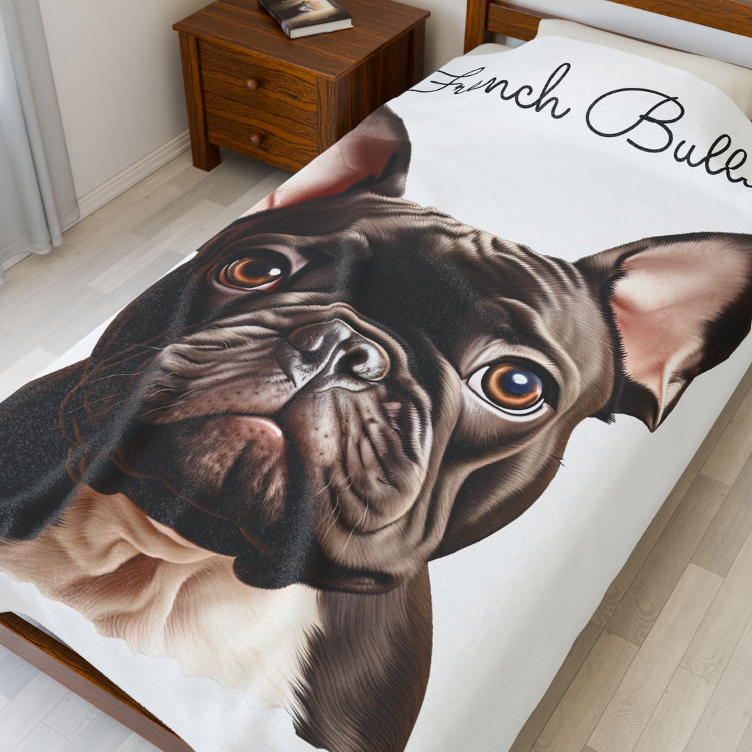 French Bulldog Velveteen Plush Blanket with White Background - 3 Sizes available cozy throw dog lover - Pet mom gift