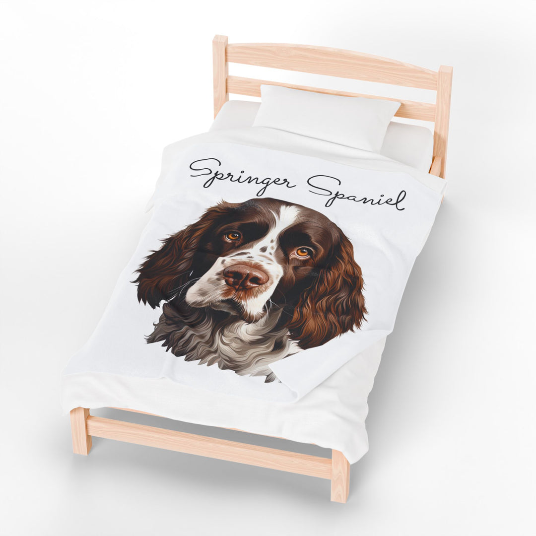 Springer Spaniel Velveteen Plush Blanket with White Background - 3 Sizes available cozy throw dog lover - Pet mom gift