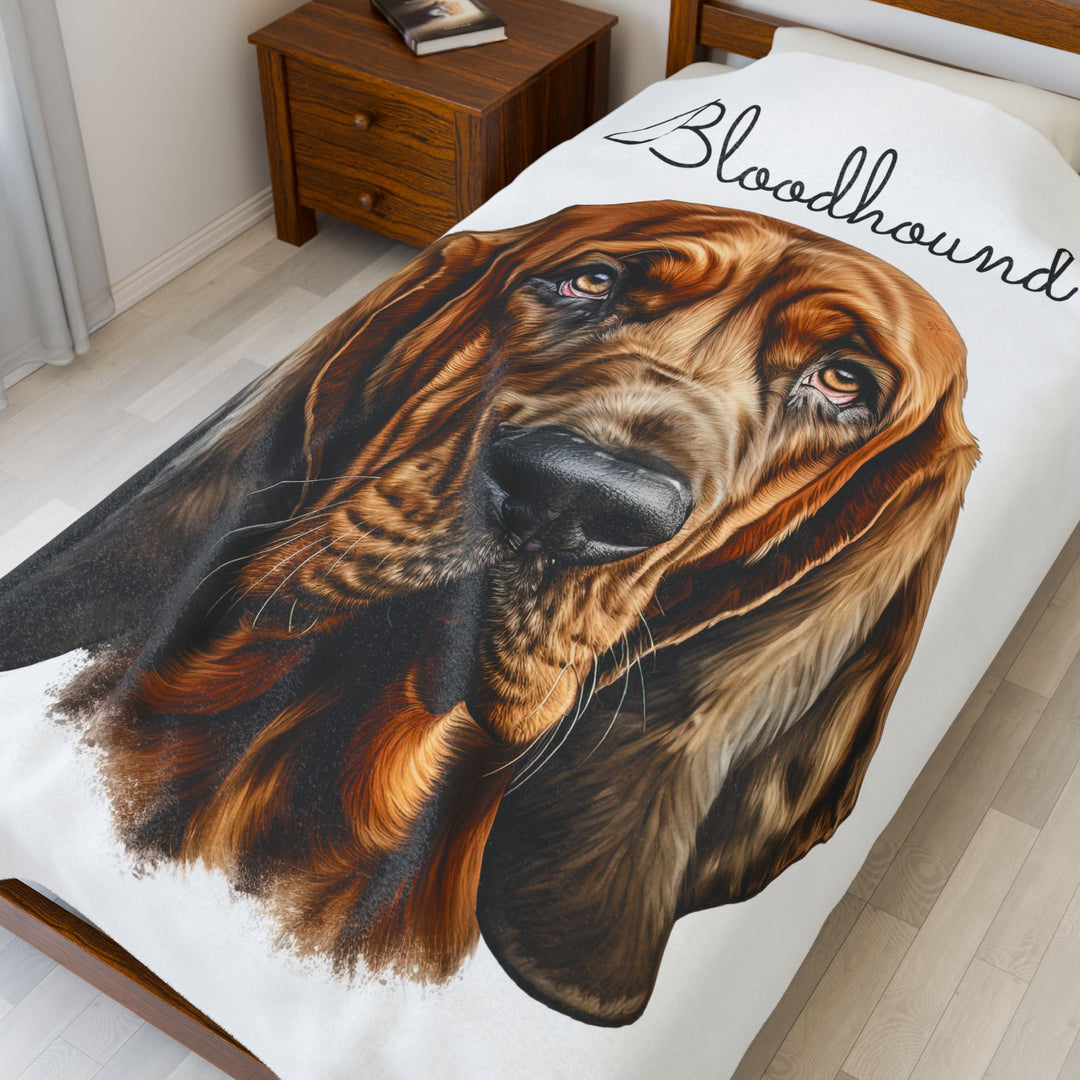 Bloodhound Velveteen Plush Blanket with White Background - 3 Sizes available cozy throw dog lover - Pet mom gift