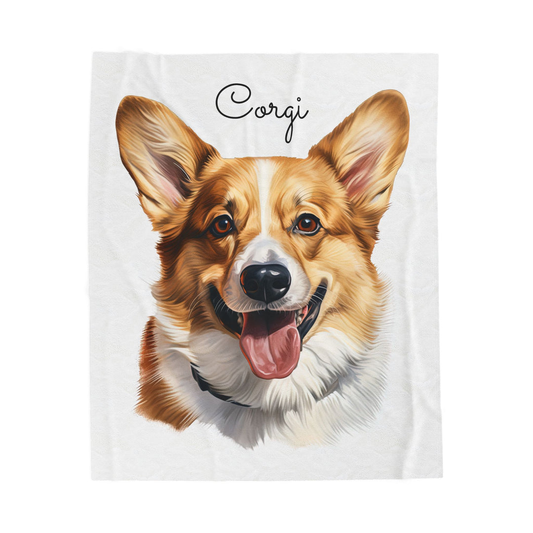 Corgi Velveteen Plush Blanket with White Background - 3 Sizes available cozy throw dog lover - Pet mom gift - Pembroke Welsh Corgi