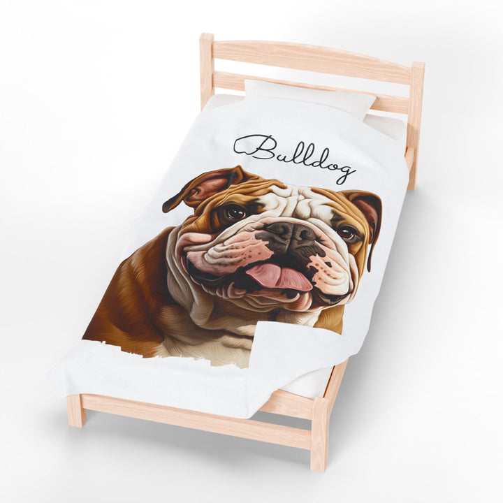 Bulldog Velveteen Plush Blanket with White Background - 3 Sizes available cozy throw dog lover - Pet mom gift
