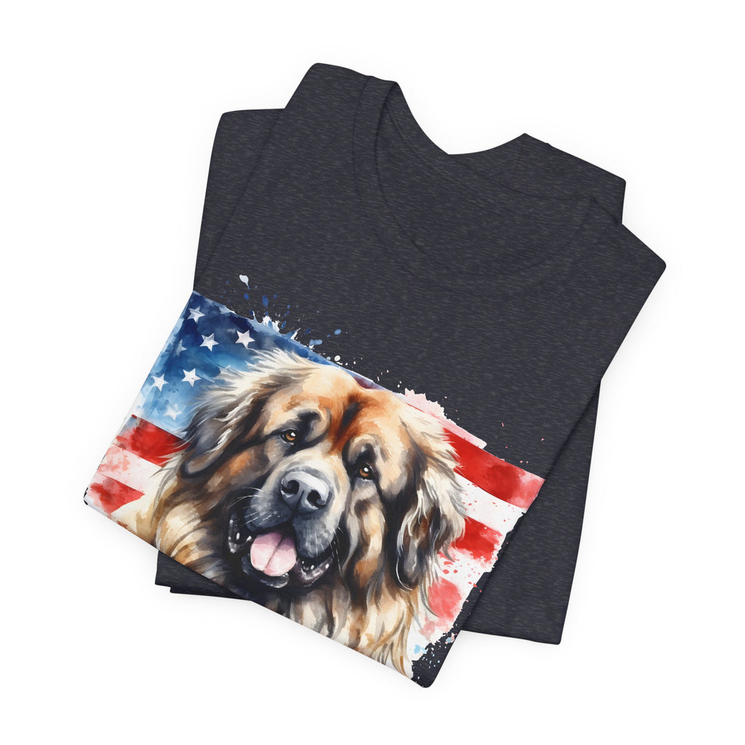 Leonberger Dog with American Flag T-Shirt | Patriotic Leonberger Tee - Embellish by Jackie - Handmade Greeting Cards