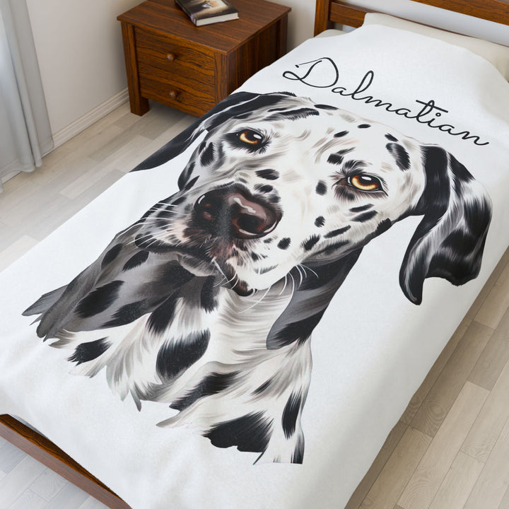 Dalmatian Velveteen Plush Blanket with White Background - 3 Sizes available cozy throw dog lover - Pet mom gift