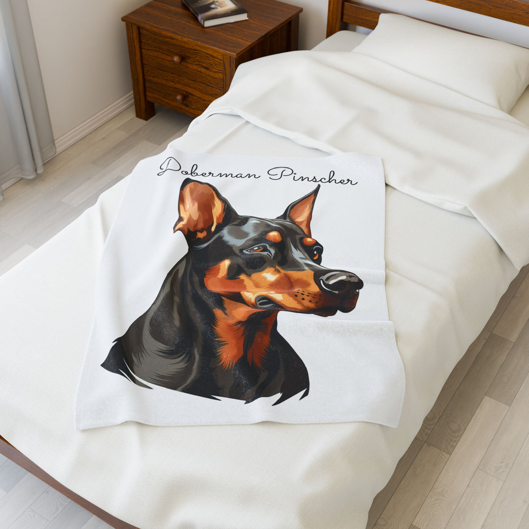 Doberman Pinscher Velveteen Plush Blanket with White Background - 3 Sizes available cozy throw dog lover - Pet mom gift
