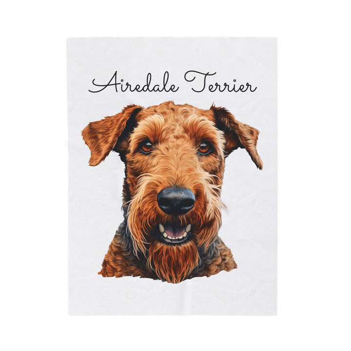 Airedale Terrier Velveteen Plush Blanket with White Background - 3 Sizes available cozy throw dog lover