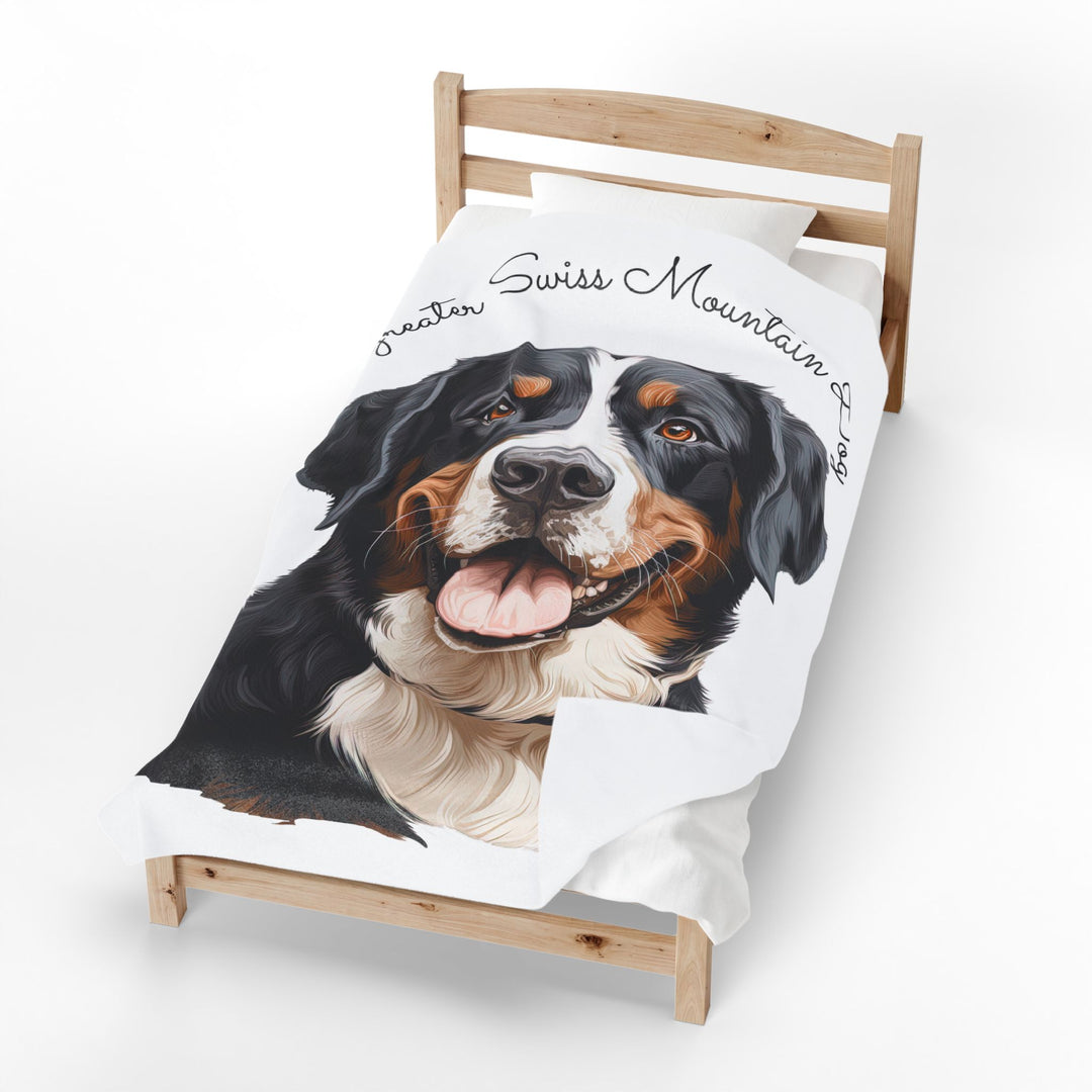 Greater Swiss Mountain Dog Face Velveteen Plush Blanket — Cozy Dog Portrait Throw - Embellish by Jackie - Handmade Greeting Cards