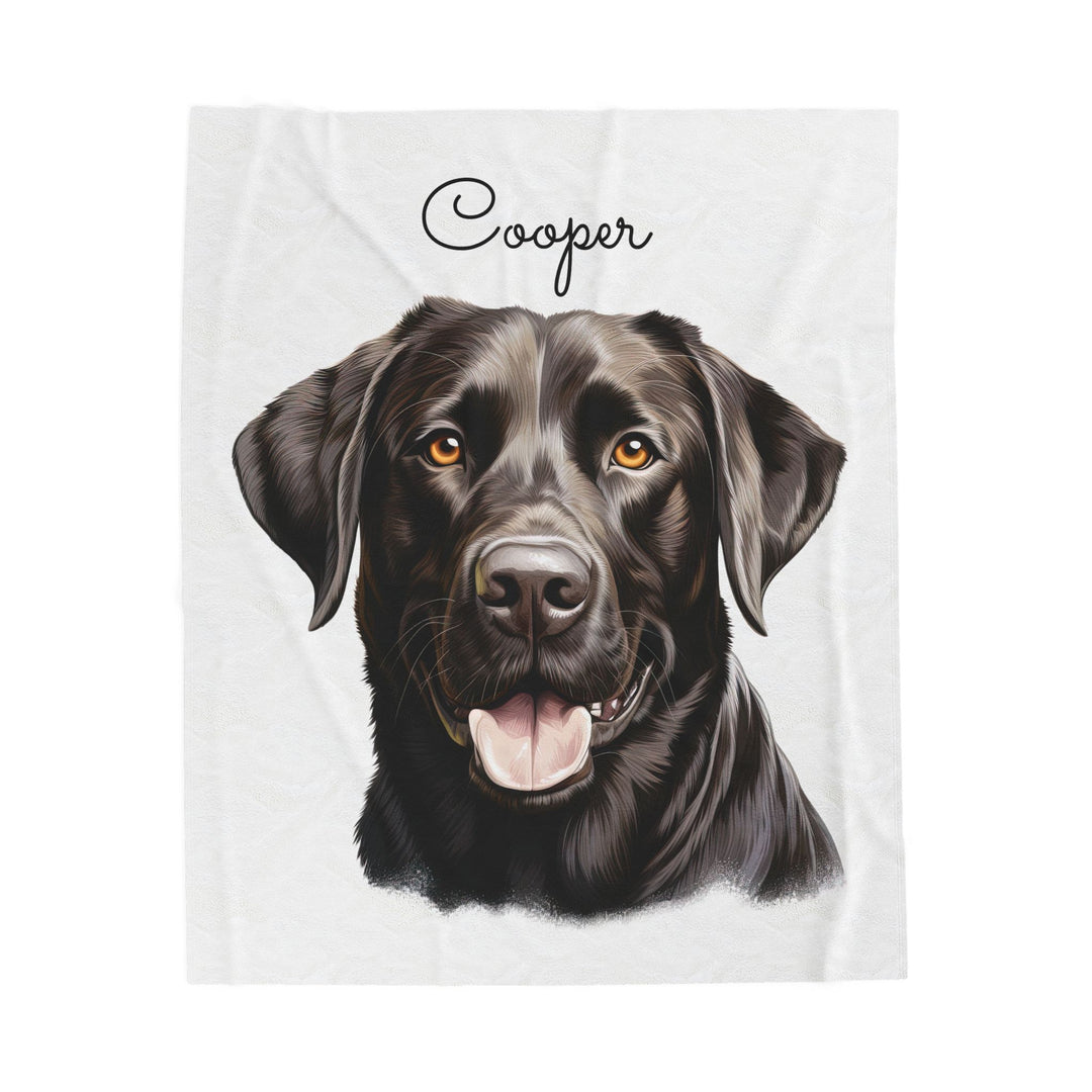 Black Labrador Retriever Velveteen Plush Blanket with Custom Dog Name - 3 Sizes available cozy throw dog lover