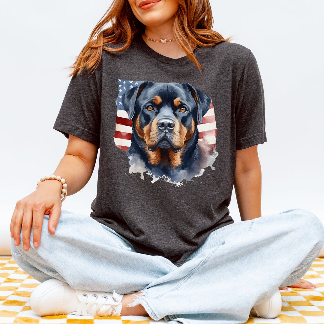 Rottweiler with American Flag T-Shirt | Patriotic Dog Tee - Embellish by Jackie - Handmade Greeting Cards