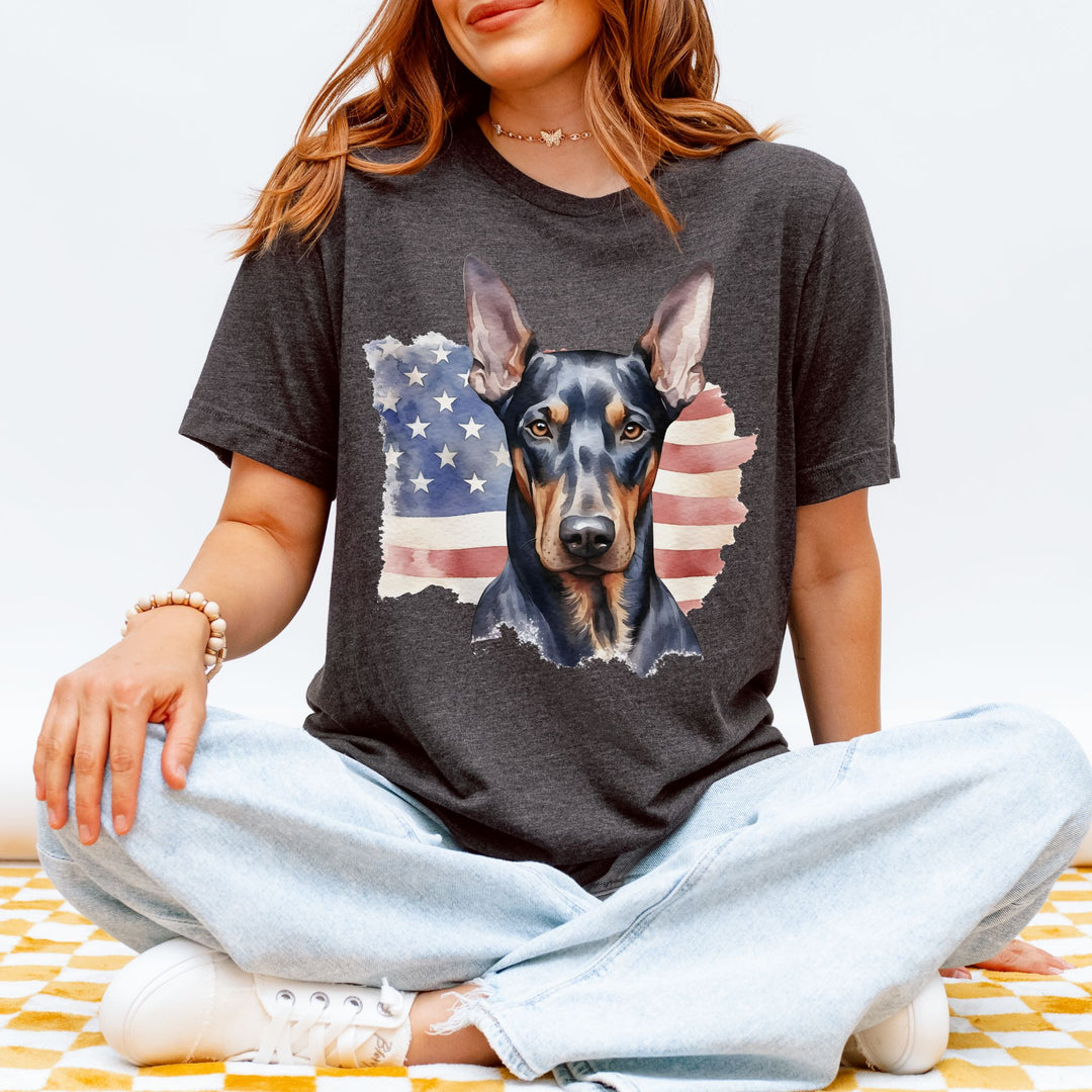 Doberman Pinscher American Flag Tee | Miniature Pinscher Patriotic Dog Shirt - Embellish by Jackie - Handmade Greeting Cards