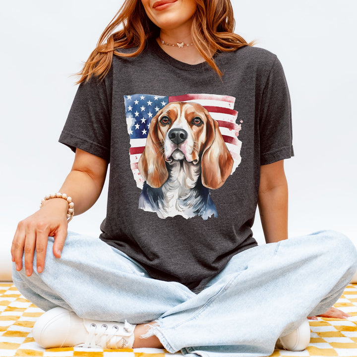 Distressed American Flag Beagle T-Shirt | Patriotic Beagle Tee - Embellish by Jackie - Handmade Greeting Cards