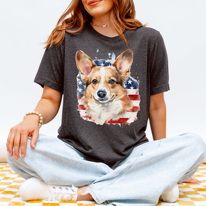 Patriotic Corgi American Flag T-Shirt Pembroke Welsh Corgi - Embellish by Jackie - Handmade Greeting Cards