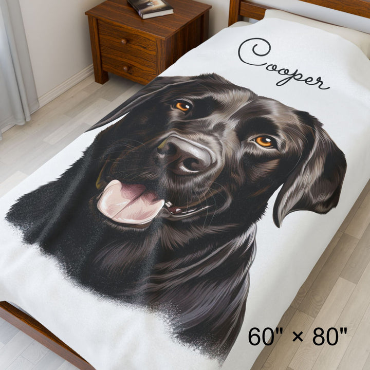 Black Labrador Retriever Velveteen Plush Blanket with Custom Dog Name - 3 Sizes available cozy throw dog lover