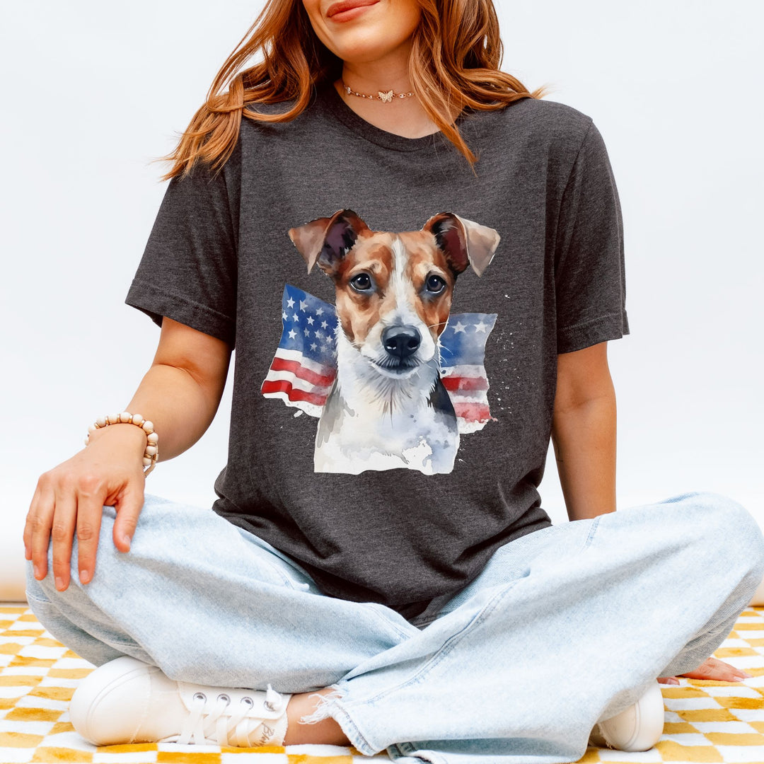 Parson Russell Terrier 4th of July Dog Face Tee | Flag Background Patriotic - Bella Canvas - Embellish by Jackie - Handmade Greeting Cards