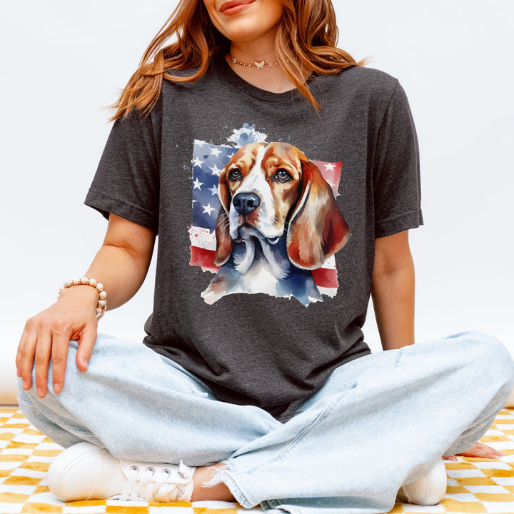 Beagle with American Flag T-Shirt | Patriotic Dog Tee - Embellish by Jackie - Handmade Greeting Cards