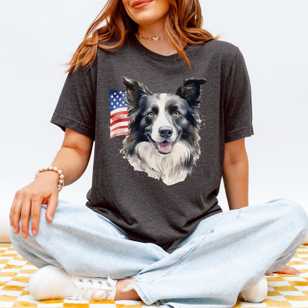 American Flag Border Collie Shirt T-Shirt | Patriotic Dog Tee