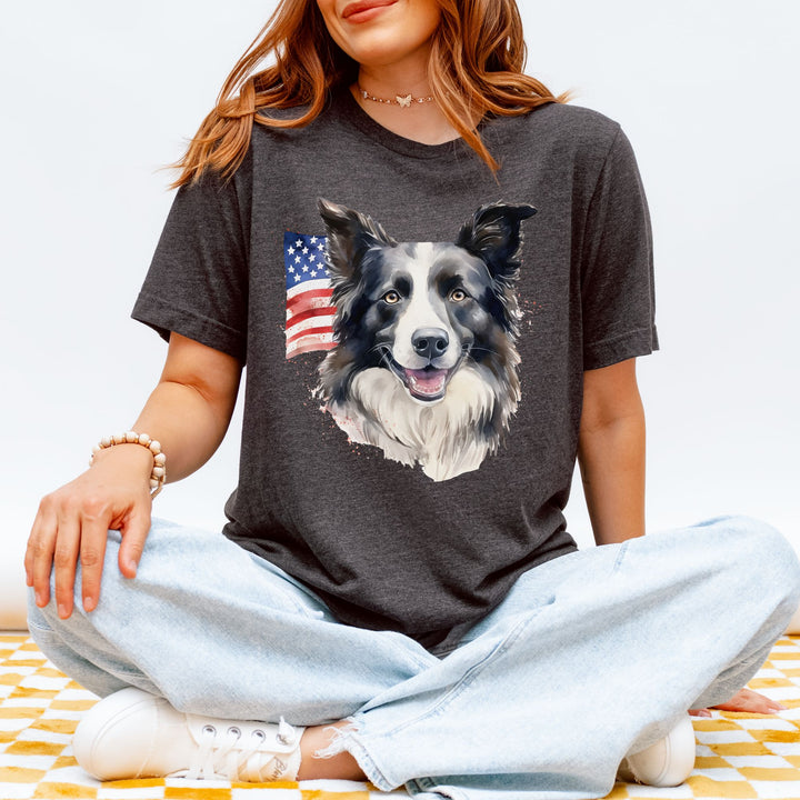 American Flag Border Collie Shirt T-Shirt | Patriotic Dog Tee
