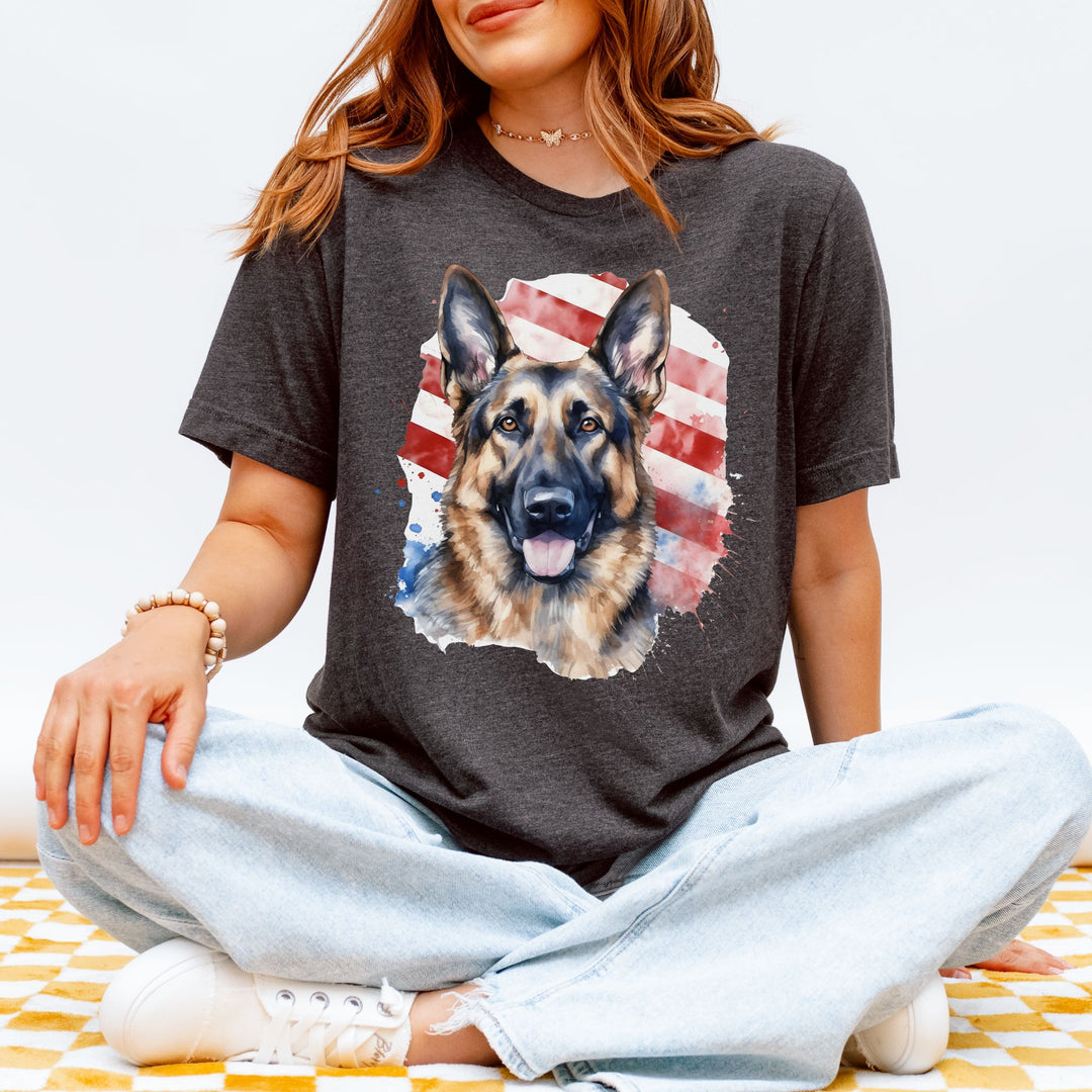German Shepherd American Flag T-Shirt | Dog Patriotic Tee - Embellish by Jackie - Handmade Greeting Cards