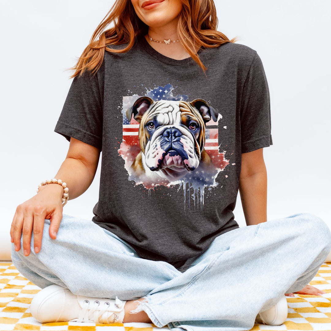 Patriotic Bulldog 4th of July Tee | American Flag Dog Shirt - Embellish by Jackie - Handmade Greeting Cards