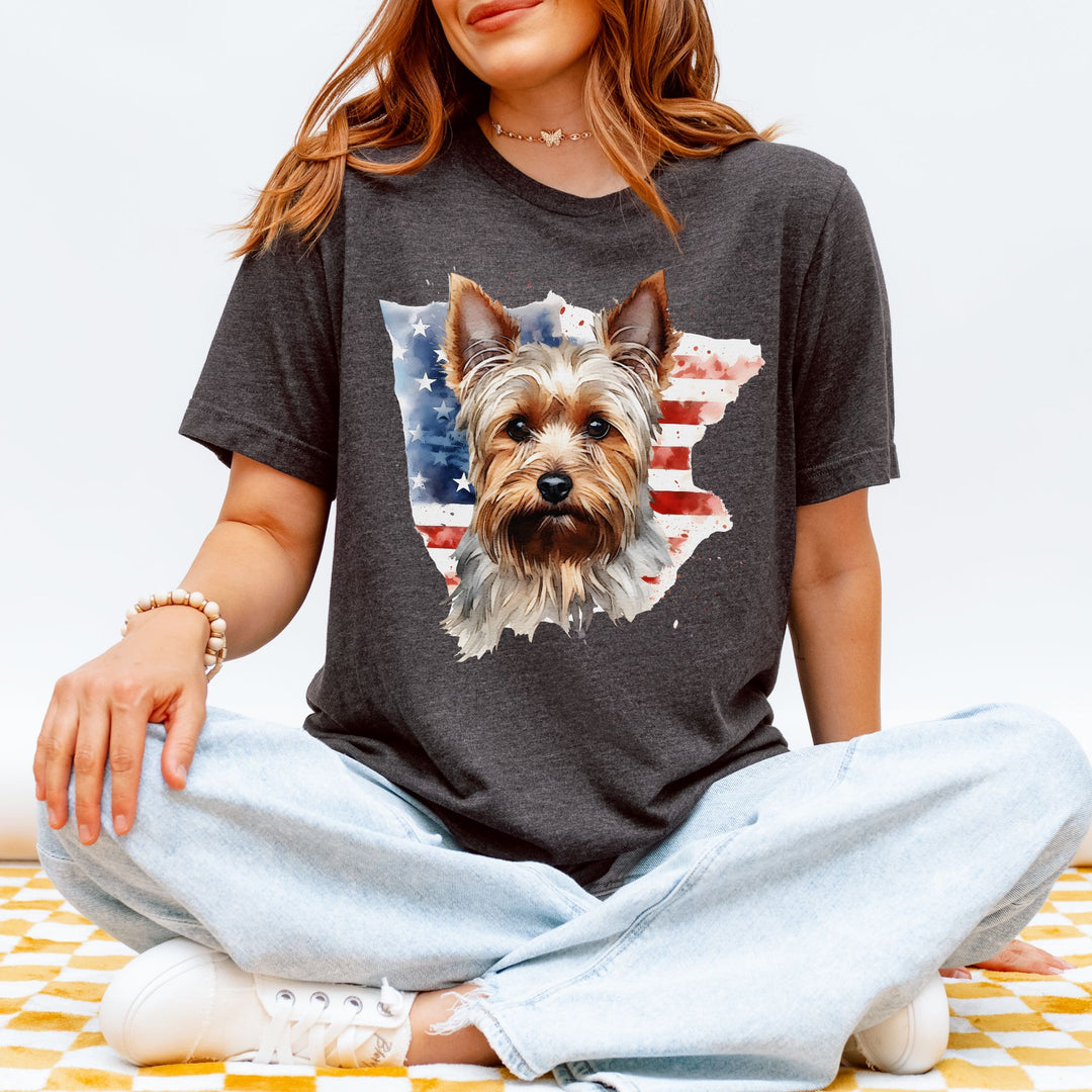 Yorkshire Terrier American Flag T-Shirt | Yorkie USA Patriotic Tee