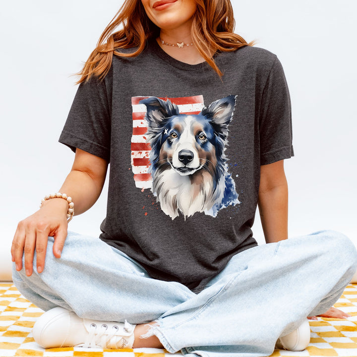 Border Collie with American Flag T-Shirt | Patriotic Dog Tee - Embellish by Jackie - Handmade Greeting Cards
