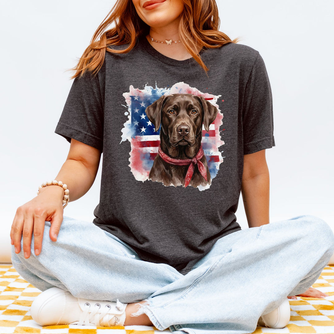 Chocolate Labrador Retriever American Flag T-Shirt | Dog Lover Tee