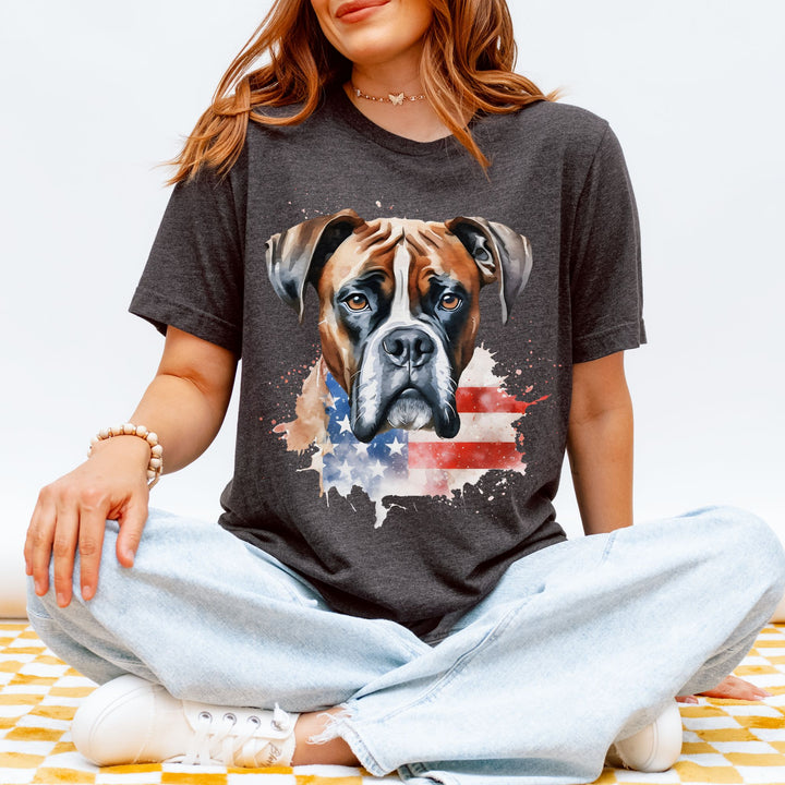 Boxer Patriotic 4th of July American Flag T-shirt Bella Canvas Multiple Colors - Embellish by Jackie - Handmade Greeting Cards