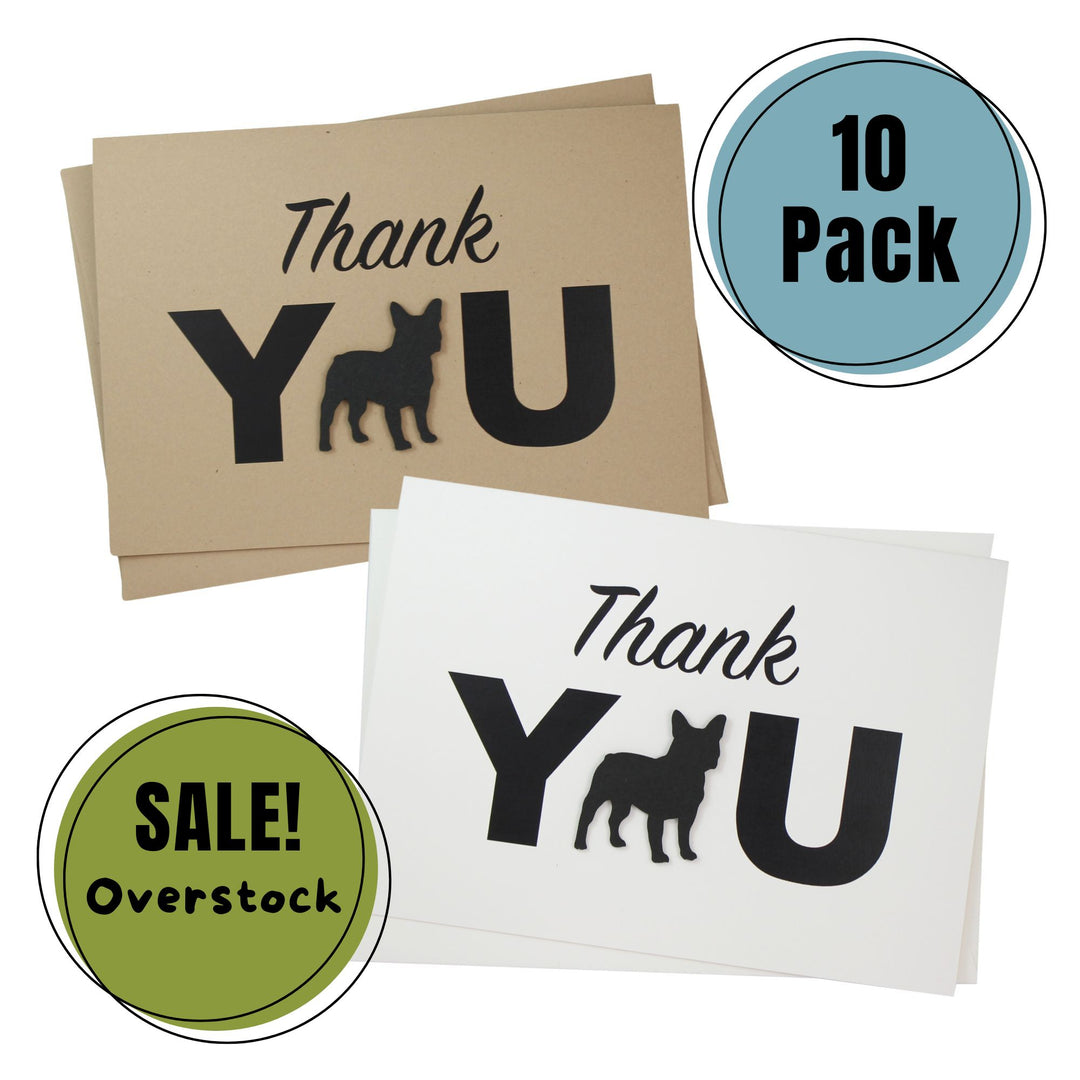 French Bulldog Thank You Card Pack of 10 | Handmade Frenchie Silhouette 5x7 Greeting Notecards with Envelopes