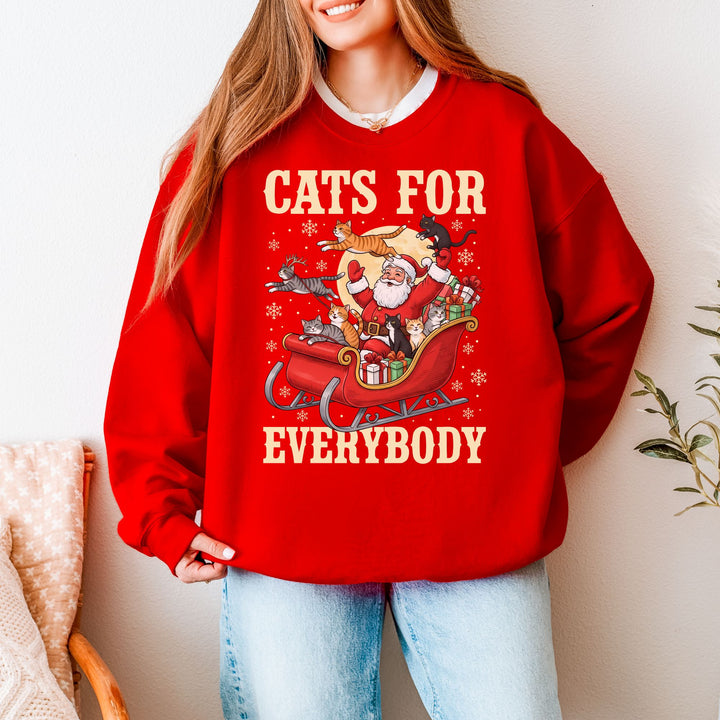 Cats For Everybody Christmas Sweatshirt – Santa & Cat Holiday Crewneck - Embellish by Jackie - Handmade Greeting Cards