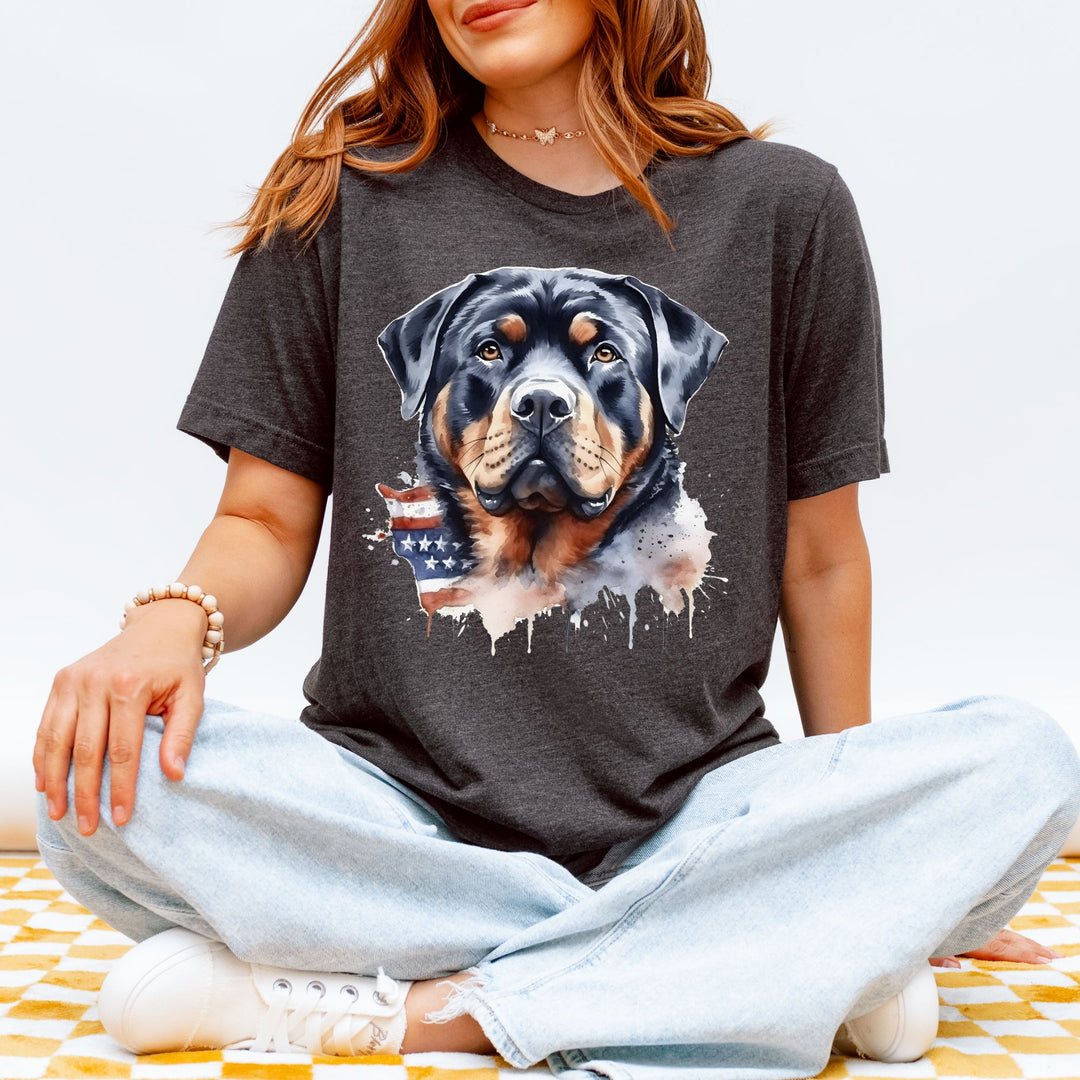 American Flag Rottweiler Watercolor T-Shirt | Dog Lover Tee - Embellish by Jackie - Handmade Greeting Cards
