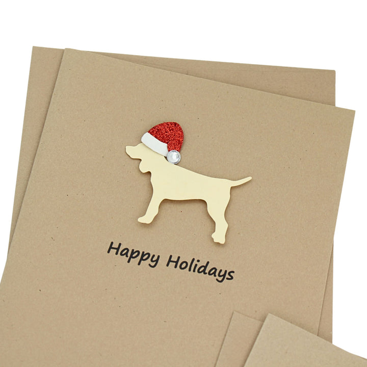 Standard Dog Christmas Cards Single Yellow Generic Dog with Santa Hat