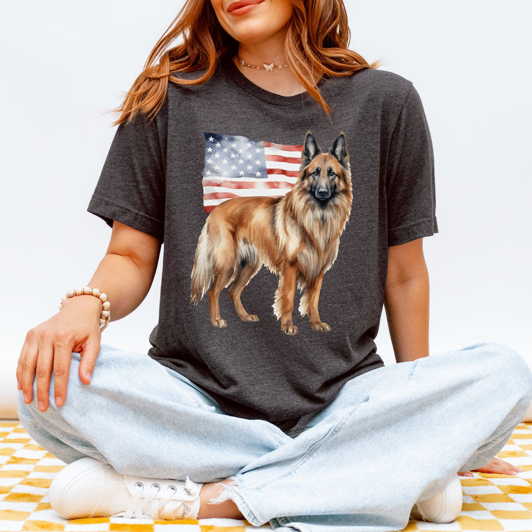 Belgian Tervuren with American Flag T-Shirt | Patriotic 4th of July Tee