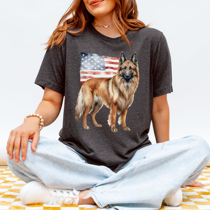 Belgian Tervuren with American Flag T-Shirt | Patriotic 4th of July Tee