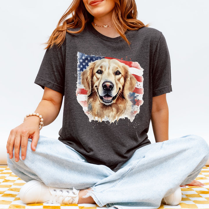 Golden Retriever with American Flag T-Shirt | Patriotic Dog Tee