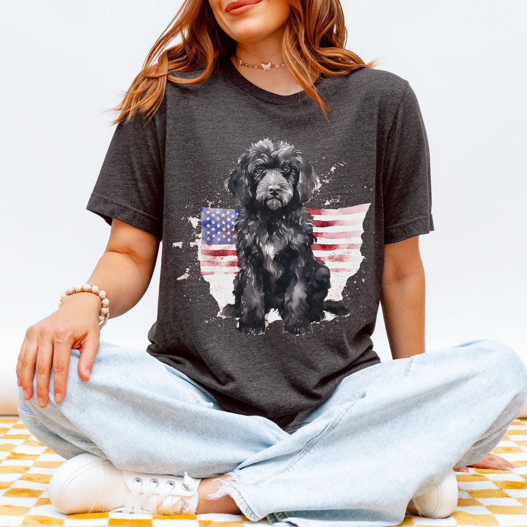 Black Doodle Patriotic Flag T-Shirt | 4th of July Independence Day Tee Labradoodle Bernedoodle - Embellish by Jackie - Handmade Greeting Cards