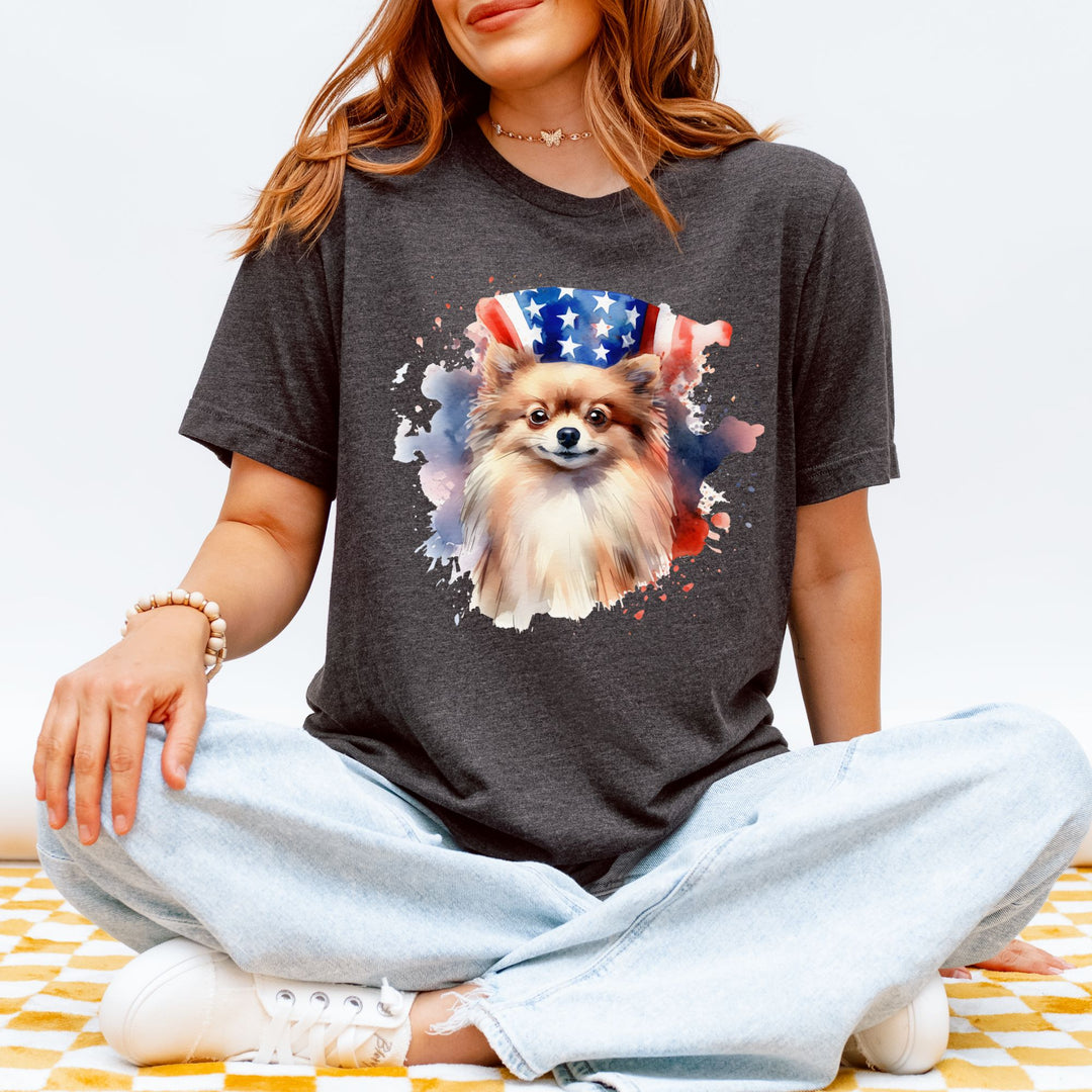 Light Brown Pomeranian Patriotic Background T-Shirt - Embellish by Jackie - Handmade Greeting Cards
